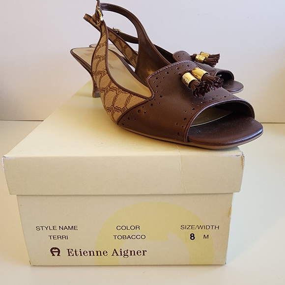 Etienne Aigner Brown Tassel Slingback Pumps - Picture 5 of 7